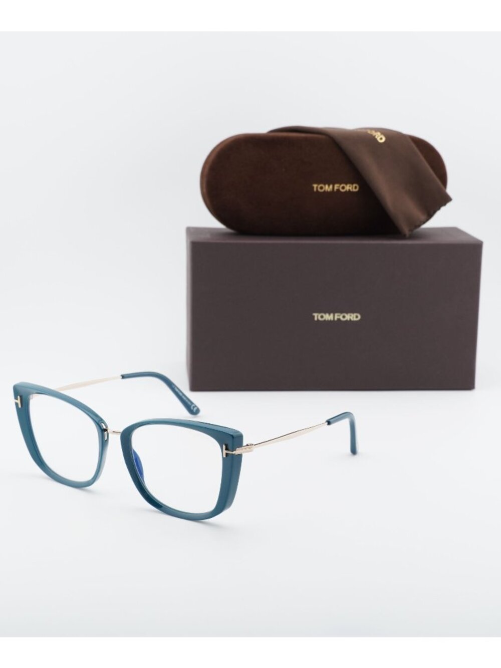 Tom Ford FT5816-B 089 Cat Eye Eyeglasses 53mm - Shiny Teal / Blue Light Block